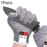 Un par de guantes de jardinería resistentes a cortes HPPE Guantes de trabajo de seguridad antidesgaste y anticorte de 5 niveles de calidad alimentaria, tamaño: M, longitud: 22 cm, Size: M/White