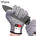 Un par de guantes de jardinería resistentes a cortes HPPE Guantes de trabajo de seguridad anticorte y antidesgaste de 5 niveles de calidad alimentaria, tamaño: L, longitud: 24 cm, Size: L/Black