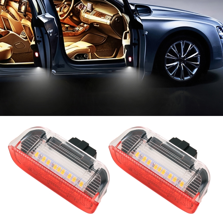 CMS7766.jpg 2 piezas LED coche DC 12V 1.6W luces de puerta lámparas 18LEDs SMD-3528 lámparas para Volkswagen Golf 5/6, luz blanca + luz roja - Imagen 1