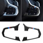 Configuración del botón del volante de fibra de carbono tricolor del coche Una pegatina decorativa para BMW 5 Series G30 / G38 X3 G01 / G08