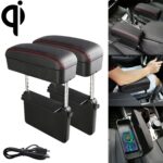 2 uds. Cargador estándar Qi inalámbrico Universal para coche, caja de reposabrazos envuelta en cuero PU, cojín, compartimento de reposabrazos para coche, alfombrilla con caja de almacenamiento, 2pcs(Black Red)