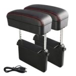 2 uds. Cargador estándar Qi inalámbrico Universal para coche, caja de reposabrazos envuelta en cuero PU, cojín, compartimento de reposabrazos para coche, alfombrilla con caja de almacenamiento, 2pcs(Black Red) - Imagen 2