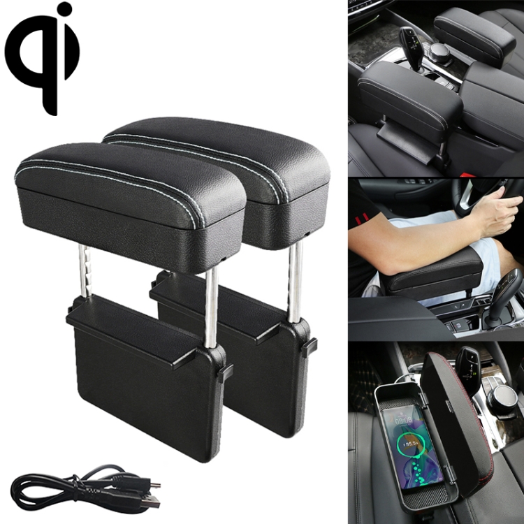 CRP0959BW.jpg 2 uds. Cargador estándar Qi inalámbrico Universal para coche, caja de reposabrazos envuelta en cuero PU, cojín, compartimento de reposabrazos para coche, alfombrilla con caja de almacenamiento, 2pcs(Black White) - Imagen 1