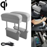 2 uds. Cargador estándar Qi inalámbrico Universal para coche, caja de reposabrazos envuelta en cuero PU, cojín, compartimento de reposabrazos para coche, alfombrilla con caja de almacenamiento, 2pcs(Grey)