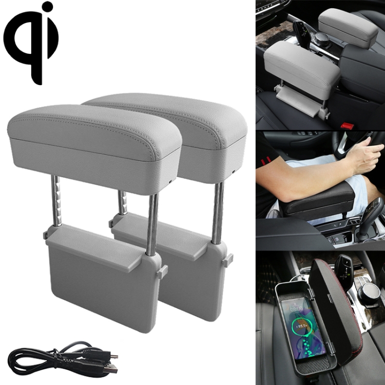 CRP0959H.jpg 2 uds. Cargador estándar Qi inalámbrico Universal para coche, caja de reposabrazos envuelta en cuero PU, cojín, compartimento de reposabrazos para coche, alfombrilla con caja de almacenamiento, 2pcs(Grey) - Imagen 1