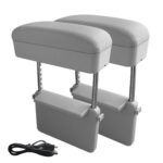 2 uds. Cargador estándar Qi inalámbrico Universal para coche, caja de reposabrazos envuelta en cuero PU, cojín, compartimento de reposabrazos para coche, alfombrilla con caja de almacenamiento, 2pcs(Grey) - Imagen 2