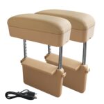 2 uds. Cargador estándar Qi inalámbrico Universal para coche, caja de reposabrazos envuelta en cuero PU, cojín, compartimento de reposabrazos para coche, alfombrilla con caja de almacenamiento, 2pcs(Beige) - Imagen 2