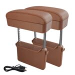 2 uds. Cargador estándar Qi inalámbrico Universal para coche, caja de reposabrazos envuelta en cuero PU, cojín, compartimento de reposabrazos para coche, alfombrilla con caja de almacenamiento, 2pcs(Brown) - Imagen 2