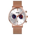 SKMEI 9231 Hombres Mapa Patrón Calendario Cronómetro Correa de acero inoxidable Reloj de cuarzo