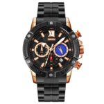SKMEI 9235 Hombres Fase lunar Cronómetro Correa de acero inoxidable Reloj de cuarzo