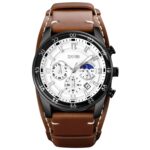 SKMEI 9249 Hombres Fase lunar Calendario Cronómetro Correa de cuero Reloj de cuarzo