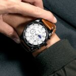 SKMEI 9249 Hombres Fase lunar Calendario Cronómetro Correa de cuero Reloj de cuarzo - Imagen 2
