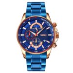 SKMEI 9250 Hombres Fase lunar Cronómetro Fecha Seis pines Correa de acero inoxidable Reloj de cuarzo