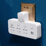 Placa de enchufe convertidor de enchufe inalámbrico USB multifuncional para oficina en casa, 1 to 4 + 2USB