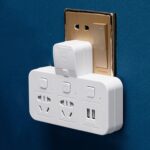 Placa de enchufe convertidor de enchufe inalámbrico USB multifuncional para oficina en casa, 1 to 3 + 2USB
