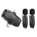 YESIDO KR15 Micrófono Lavalier inalámbrico dual de baja latencia con receptor 3 en 1, KR15