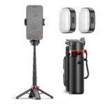 F07 410mm Mini Portable Wireless Remote Control Quadrapod Selfie Stick, with 2pcs D9 Fill Lights