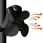 YL-105 Ventilador de estufa para chimenea accionado por calor de aluminio de 4 aspas, YL-105 (Black)