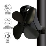 YL-105 Ventilador de estufa para chimenea accionado por calor de aluminio de 4 aspas, YL-105 (Black) - Imagen 4