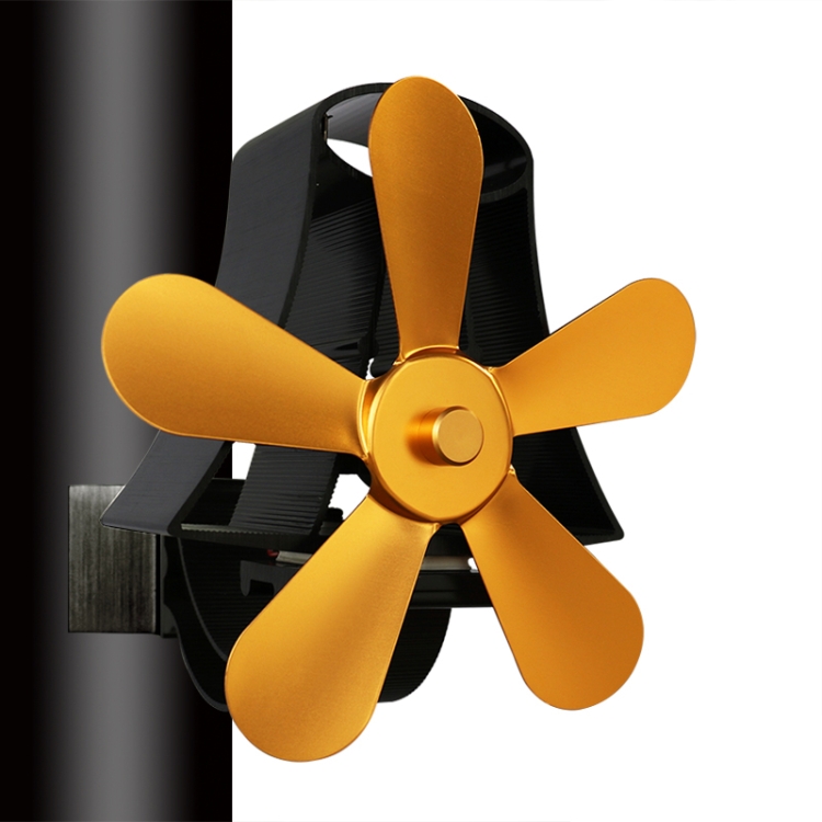 EF0030J.jpg YL-106 Ventilador de estufa de chimenea accionado por calor de aluminio de alta temperatura de 5 aspas, YL-106 (Gold) - Imagen 1
