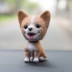 Adornos de coche para perro con cabeza temblorosa, resinas, regalos de Año Nuevo con perro de dibujos animados encantadores con cinta adhesiva de doble cara, Corgi Dog Cartoon Dog - Imagen 2