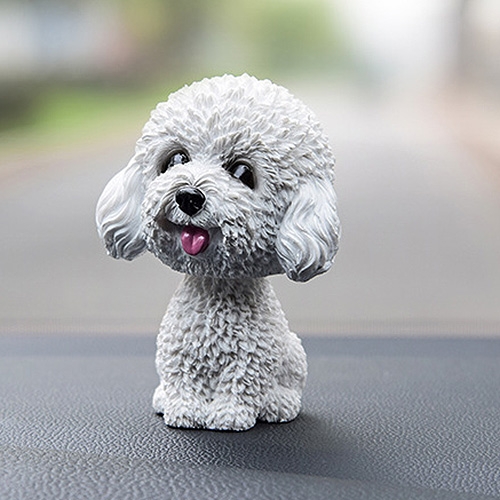 HC2210F.jpg Adornos de coche para perro con cabeza temblorosa, resinas, regalos de Año Nuevo con perro de dibujos animados encantadores con cinta adhesiva de doble cara, White Teddy Cartoon Dog - Imagen 1