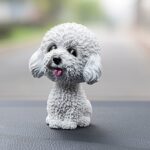 Adornos de coche para perro con cabeza temblorosa, resinas, regalos de Año Nuevo con perro de dibujos animados encantadores con cinta adhesiva de doble cara, White Teddy Cartoon Dog - Imagen 2