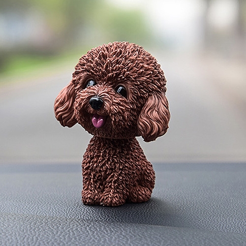 HC2210G.jpg Adornos de coche para perro con cabeza temblorosa, resinas, regalos de Año Nuevo con perro de dibujos animados encantadores con cinta adhesiva de doble cara, Brown Teddy Cartoon Dog - Imagen 1