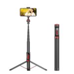 Aleación de aluminio Teléfono móvil Bluetooth Selfie Stick Soporte de trípode de piso vivo, altura: 1.8m