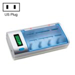Cargador de batería de 4 ranuras de 100-240 V CA para baterías de tamaño AA, AAA y C / D, con pantalla LCD, enchufe para EE. UU.