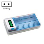 Cargador de batería de 4 ranuras AC 100-240V para batería de tamaño AA, AAA y C / D, con pantalla LCD, enchufe de la UE