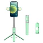 Palo selfie con trípode y luz de relleno dual con control remoto Bluetooth, Dual Fill Light (Green)