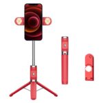 Palo selfie con trípode y luz de relleno dual con control remoto Bluetooth, Dual Fill Light (Red)