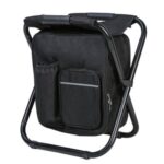 Silla plegable portátil para exteriores, silla de playa ligera para pescar, silla plegable de tubo de acero inoxidable con bolsa de hielo, Stainless Steel Folding Chair(Black)