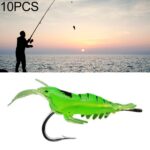 10 Uds 4cm pesca cebo tipo camarón Artificial suave señuelos Popper cebos con gancho, Green Shrimp with Hook