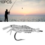 10 Uds 4cm pesca cebo tipo camarón Artificial suave señuelos Popper cebos con gancho, Transparent Shrimp with Hook