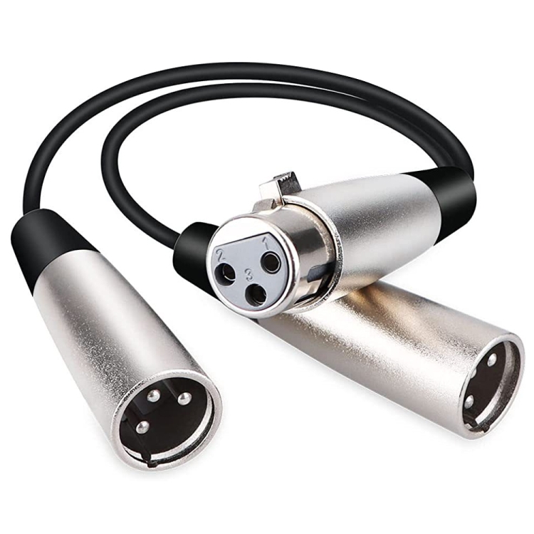 PC2959.jpg 30cm Metal Head 3 Pin XLR CANNON 1 hembra a 2 macho Cable adaptador de conector de audio para micrófono / equipo de audio - Imagen 1