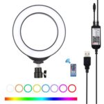 PULUZ 6,2 pulgadas 16cm USB RGBW anillo LED regulable Vlogging fotografía luces de vídeo con zapata fría rótula de bola de trípode y Control remoto, 6.2 inch RGBW / Remote