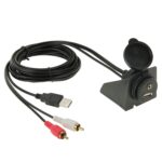 Cable adaptador USB 2.0 y 2 RCA macho a USB 2.0 y hembra de 3,5 mm con montaje empotrado en el coche, longitud: 2 m