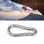M5 Mosquetón de acero inoxidable Gancho de resorte Multiherramienta Alpinismo Cierre de hebilla Cuerda de gancho para acampar, Diámetro interno: 4.9 mm