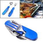 Juego de cubiertos plegables para viaje/camping de acero inoxidable 6 en 1, cuchara + tenedor + cuchillo + abridor de botellas