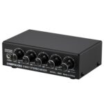 B055 Mezclador estéreo activo de 5 canales Mezclador multicanal con ajuste de volumen independiente y salida de alimentación USB de 5 V y monitoreo de auriculares, enchufe de EE. UU.