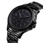 Skmei 1513 Reloj de cuarzo con banda de acero a la moda Reloj de ocio impermeable para hombre, Skmei 1513 Steel Band Watch (Black) - Imagen 3