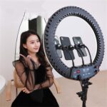 HQ-18N 18 pulgadas 45cm LED Ring Vlogging Kits de luces de video para fotografía con control remoto y abrazadera para teléfono y montaje en trípode de 2,1 m, enchufe de la UE