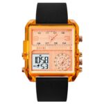 SKMEI 2021 Reloj deportivo cuadrado con esfera grande y triple movimiento para hombre, 2021 Amber