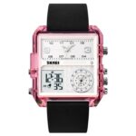 SKMEI 2021 Reloj deportivo cuadrado con esfera grande y triple movimiento para hombre, 2021 Transparent Pink