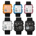 SKMEI 2021 Reloj deportivo cuadrado con esfera grande y triple movimiento para hombre, 2021 Black White Machine - Imagen 2