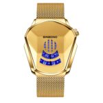 BINBOND Locomotive Concept Reloj Hombre Live Black Technology Watch, Gold Net Belt Full Gold Gold Face