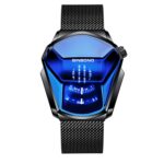 BINBOND Locomotive Concept Reloj Hombre Live Black Technology Watch, Black Net Belt Black Steel Blue Face