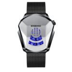 BINBOND Locomotive Concept Reloj Hombre Live Black Technology Watch, Black Net Belt Black Steel White Face